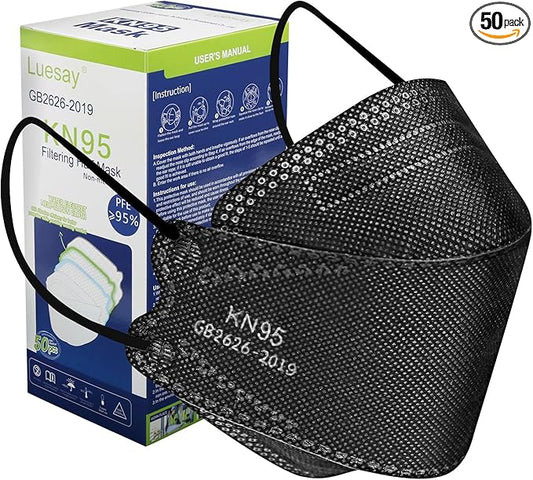 kn95 Face Masks 50 Pack, Breathable Comfortable and Disposable KN95 Mask, Black