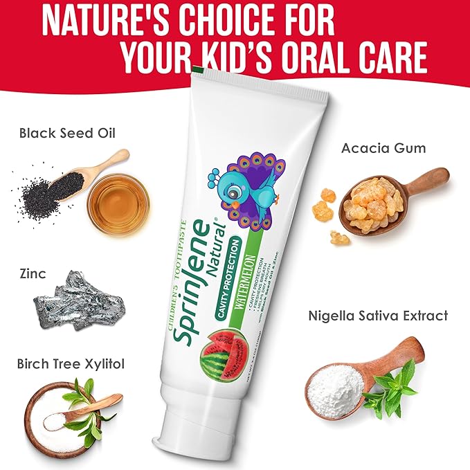 SprinJene Natural Children’s Toothpaste – Fluoride Free Strawberry Toothpaste for Toddlers & Kids – Gentle Safe Natural Formula with Patented Black Seed Oil & Zinc – Made in The USA (4 Pack)