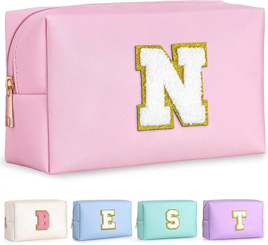 TOPEAST Makeup Organizer - Initial Makeup Bag, Desk Organizer Small Cosmetic Bag Desktop Cosmetic Organiser (Pink N)