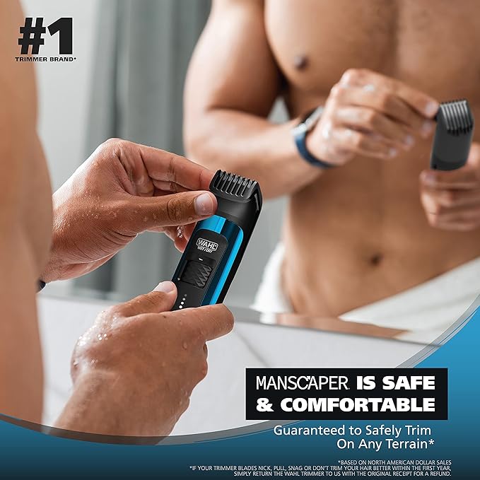 Wahl Manscaper® Total Body Grooming and Your Hair Down There Rechargeable Deluxe Hair Trimmer and Shaver with Safe-Touch Detachable Stainless Steel Precision Blades - Model 5708