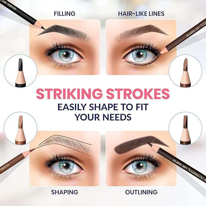 Stylia Waterproof Eyebrow Pencils For Women – Long-Lasting Microblading Supplies Brow Pencil, Perfect for Eyebrow Shaper, Filling & Defining Natural-Looking Brow - (12PC Dark Brown)