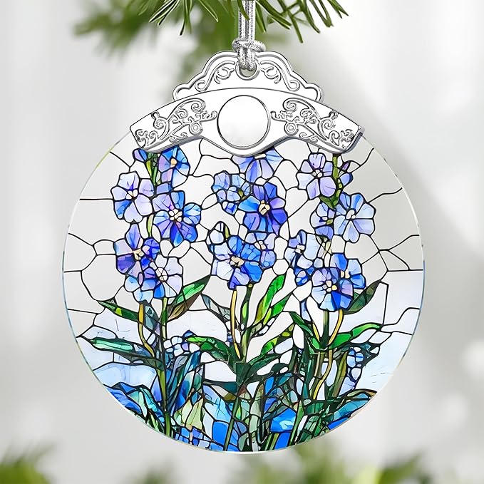 Christmas Ornaments: Stained Glass-Style July Birth Flower Ornament – Christmas Tree Decorations, Holiday Party Gifts, Mother's Day & Birthday Gifts for Women, Mom & Grandma | Birth Flower Gift