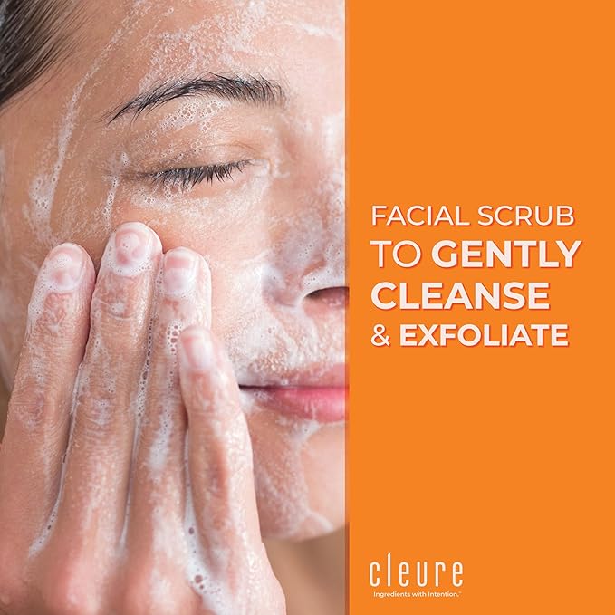 Cleure Hypoallergenic Exfoliating Facial Scrub, Free of Fragrance, Gluten, Paraben, Salicylate and Non-Comedogenic, Unscented, 4 oz