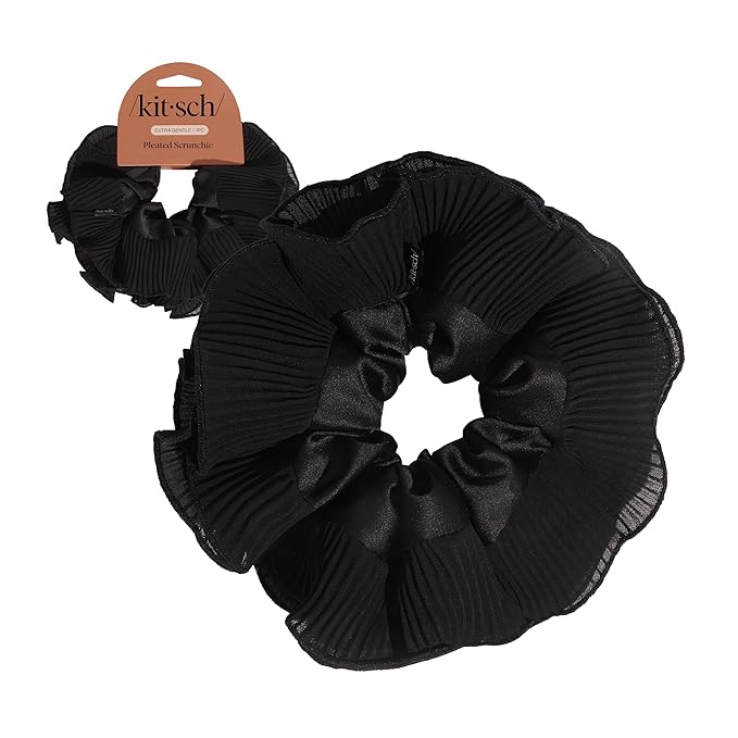Kitsch Pleated Scrunchie for Women - No Crease Hair Ties No Damage, Stylish and Comfortable Fabric Ponytail Holders for Everyday Hairstyles & Spooky Season Looks | Ideal Gifts for Women - 1pc