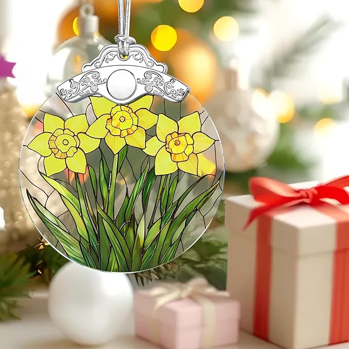 Christmas Ornaments: Stained Glass-Style March Birth Flower Ornament – Christmas Tree Decorations, Holiday Party Gifts, Mother's Day & Birthday Gifts for Women, Mom & Grandma | Birth Flower Gift
