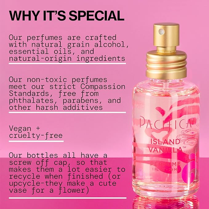 Pacifica Island Vanilla Perfume – Clean Vanilla Fragrance for Women - Warm Tropical Aroma - Long-Lasting Clean Beauty Non Toxic Scent, Vegan & Cruelty-Free, 1 oz Travel-Friendly Spray