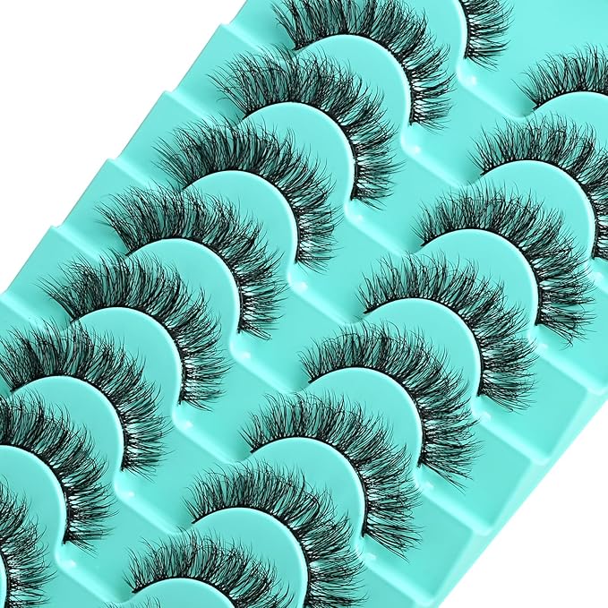 Natural Lashes Wispy Eyelashes Fluffy Mink Lashes Naturl Look Small Strip Eyelash 10 Pairs Short Lashes Pack Lightweight Cat Eye Lash Strips Set Soft Fake Eyelash (Flare Lash | 8-14mm)