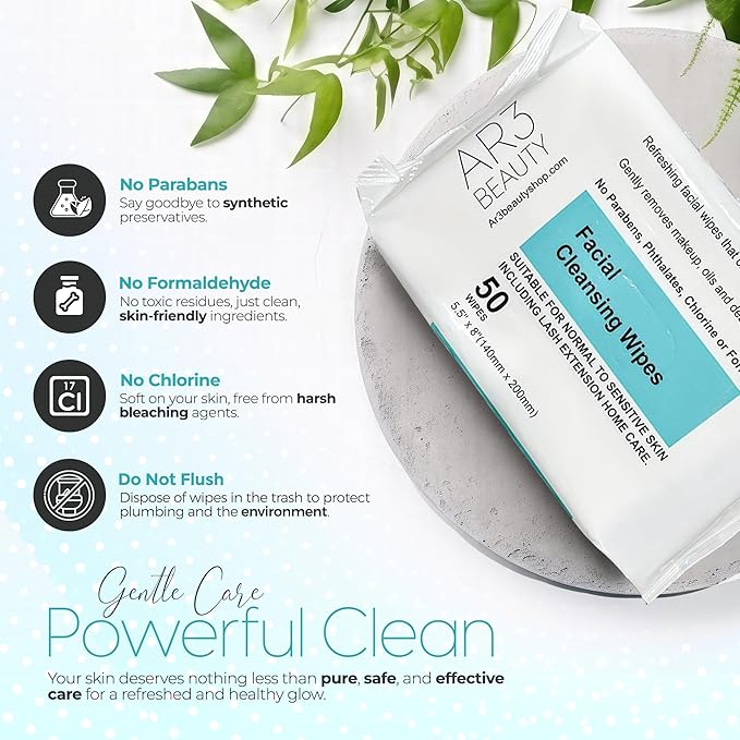 Facial Cleansing Wipes. Pack of 50. Facial Cleansing Wipes for Women | Gentle Makeup Remover.