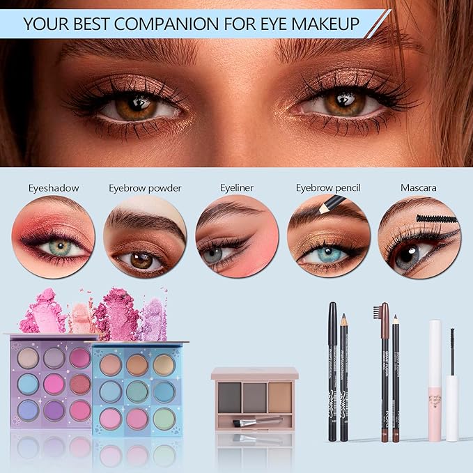 Makeup Kits For Girls Teens, Makeup Gift Set For Women with Eyeshadow Palettes, Brushes, Lip Gloss, Travel Make up Starter Kit For Beginners (C0912)