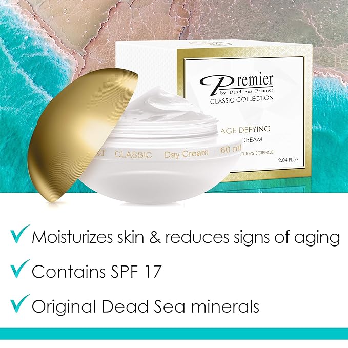 Premier Dead Sea Day Cream, protects from the environment, natural SPF, Reduces wrinkles,quick absorbing, non tacky anti wrinkle age defying Classic collection 2.04fl.oz