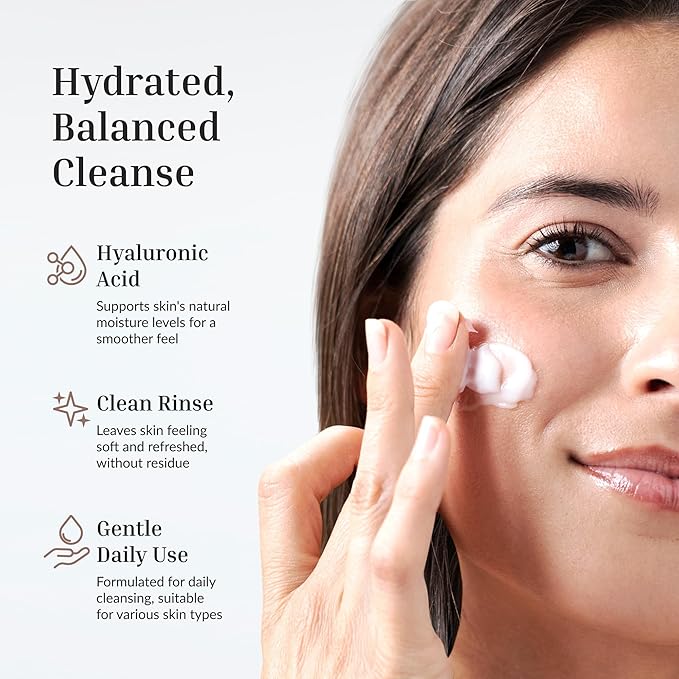 Hydrating Facial Cleanser with Squalane & Snow Mushroom | Gentle Face Wash for Makeup Removal & Soft, Hydrated Skin | Natural, Vegan (4.1 fl Oz)