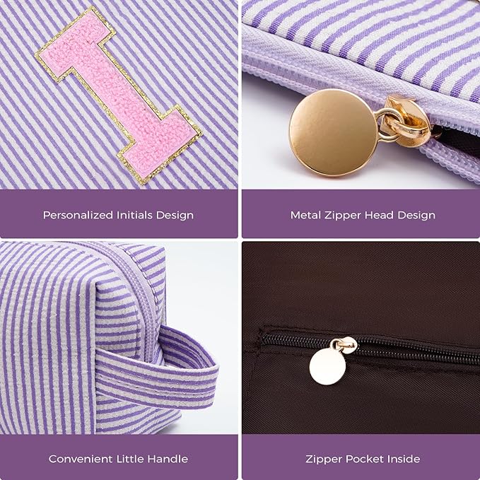 Personalized Makeup Bag for Women Girls - Fashion Cosmetic Bag Trendy Travel Toiletry Bag with Initials Letter - Teen Gifts - Lavender,I