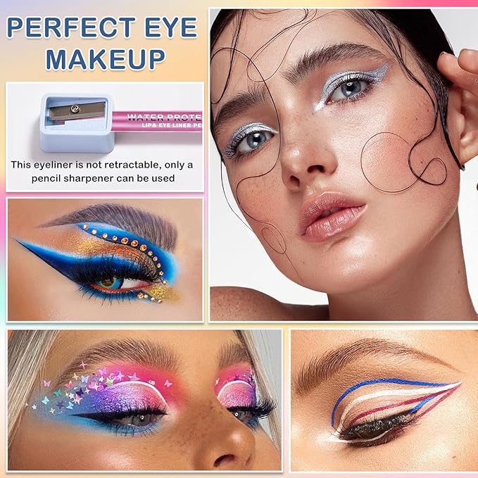 16 Colored Eye Liner Pencils for Women,Purple Green Blue Metallic Eyeliner Pen Set,delineador de ojos contra el agua,Multi-Function and Professional Pencil Eyeliner Makeup