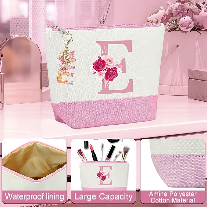 Gifts for Women,Initial Canvas Tote Bag,Personalized Gift for Woman,Monogrammed Gifts for Women,Initial Makeup Bag,Birthday Gift for Mom,present for Niece Sister-E