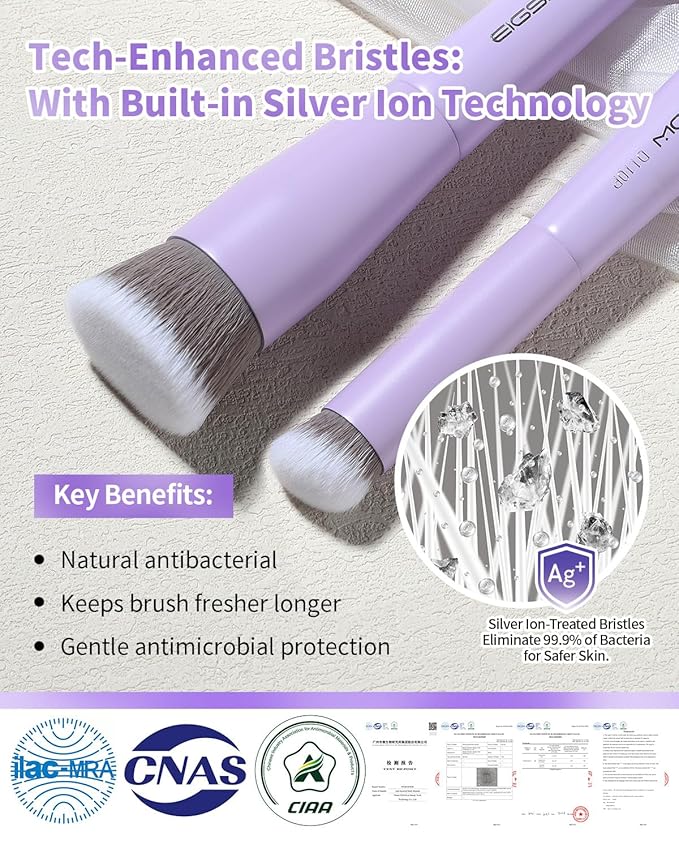 EIGSHOW Foundation & Concealer Brush with Silver Ion Bristles, Dual Ended Makeup Brush for Flawless Coverage, Precision Concealer (D110P)