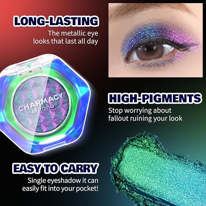 CHARMACY Multichrome Glitter Eyeshadow, Intense Pigmentation Chameleon Sparkling Eyeshadow, Bright Highlighter Duochrome Eye Make Up, Multi-Reflective Finishes Glitter Metallic Eye Makeup #05