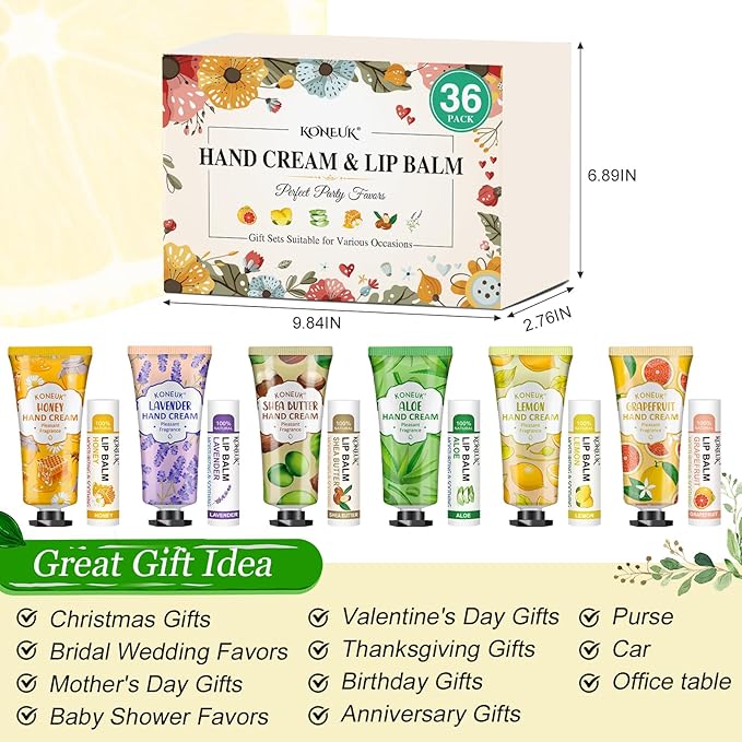 36 Pack Hand Cream Bulk and Lip Balm Bulk Sets, Stocking Stuffers for Women, Thank You Gifts and Christmas Gifts for Guests with Thank You Card Organza Bags, Birthday Gifts, Bulk Gifts, Small Gifts