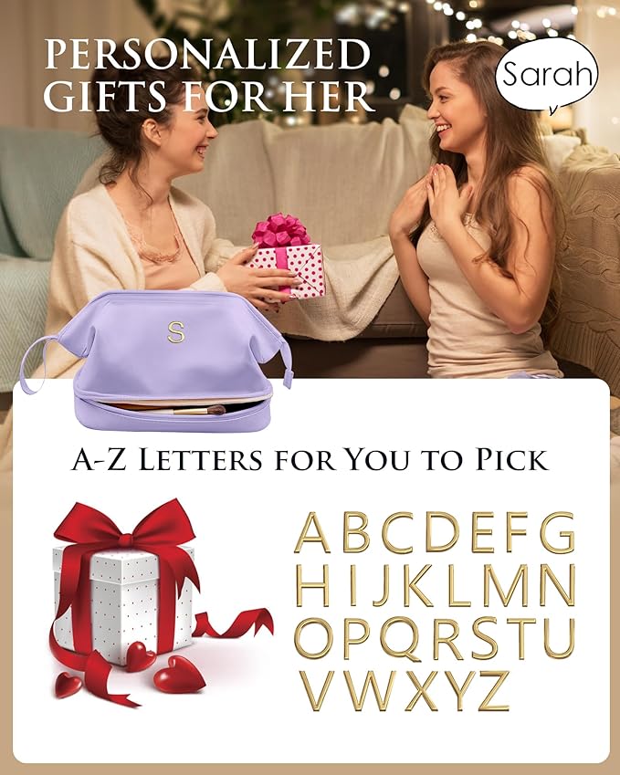 Tween Girls Trendy Stuff -Makeup Bags for Teens Girls, Double Layer Cosmetic Bag with Makeup Brush Organizer, Teacher Appreciation Gifts, Travel Toiletry Bag, Gifts for Kids