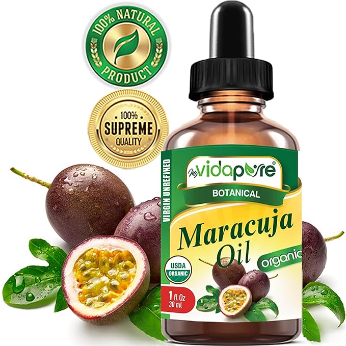MYVIDAPURE Organic MARACUJA OIL Passion Fruit Certified Organic 100% Natural, Pure WILD GROWTH VIRGIN UNREFINED Brazilian for Skin, Face, Hair, Lip and Nail Care (1 Fl Oz)