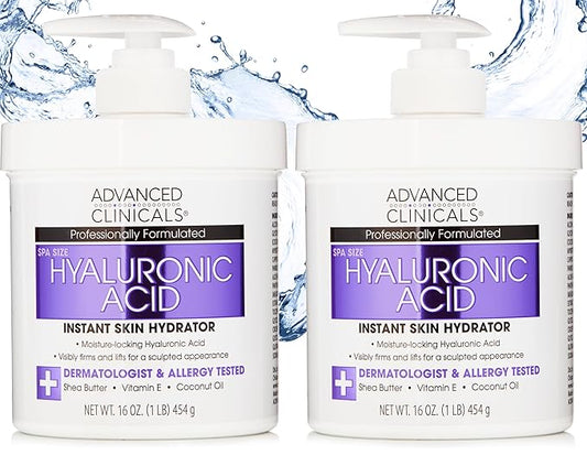Advanced Clinicals Hyaluronic Acid Moisturizer Body Cream W/Vitamin E | Hydrating Cream & Body Lotion For Women & Men To Help Improve Look of Wrinkles, Dry Skin, Crepey Looking Skin, 16OZ, 2-Pack