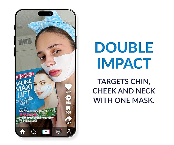 Stylia MaxiLift V-Line Lifting Collagen Face Mask – Enhanced Double Chin Reducer – Jawline Shaper Face Lifting Masks – Firming Neck Lift Collagen Mask – Chin Strap for Sleeping – Hyaluronic Aloe 10PC
