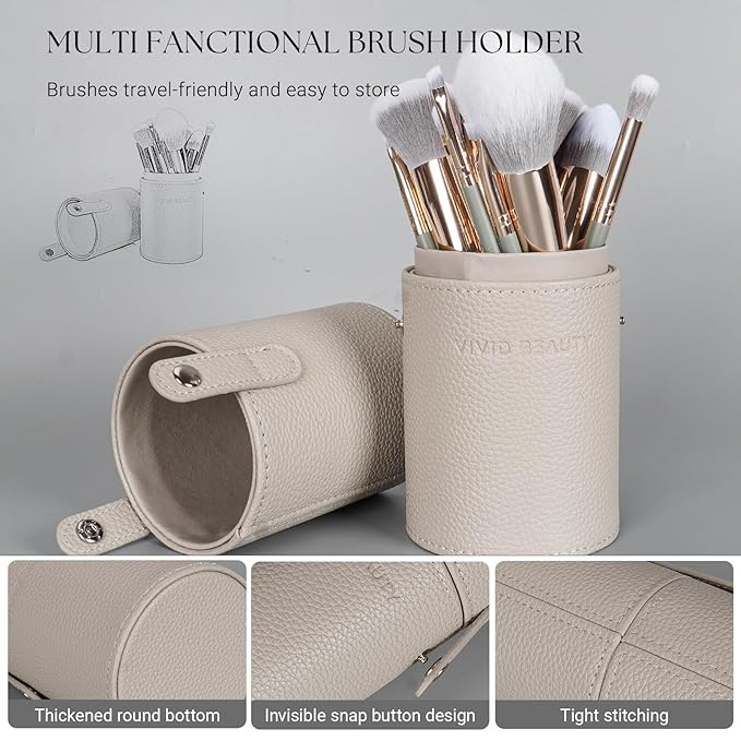 Makeup Brush Set, 18 Pcs Make up Brushes for Face and Eye with Travel Case – Natural Wood Handles – Unique Pointed Design, Makeup Brushes for Professional & Beginner Makeup Lovers (Gray)