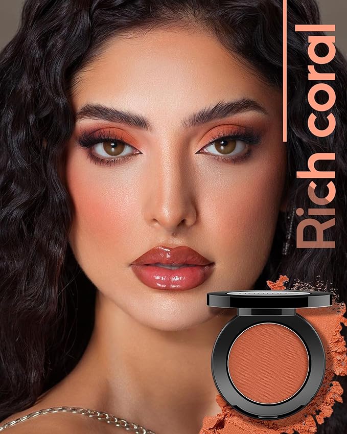 Single Coral Eyeshadow Matte, Handmade Pressed Eyeshadow Palette Long Lasting With No Creasing Pigmented Orange Eye Shadow (Rich Coral)