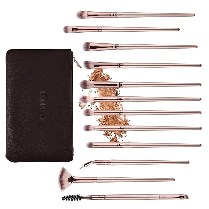 Daubigny Eye Makeup Brushes,12 PCS Professional Eye shadow, Concealer, Eyebrow, Foundation, Powder Liquid Cream Blending Brushes Set With Carrying Bag(Champagne Gold)