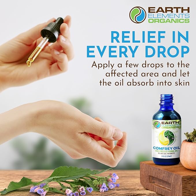 Comfrey Oil Raw with Sunflower Oil, Infused, Pressed Herbal Remedy, Support for Bruises, Sore Muscles, and Healthy Skin, Organic Skincare for All Skin Types - 1 fl oz