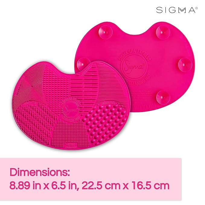 Sigma Beauty Makeup Brush Cleaner Mat – Sigma Spa Express Silicone Makeup Brush Cleaning Mat with Suction Cups for Cleaning Makeup Brushes, Compact Design Fit for Any Travel Makeup Kit (Pink)