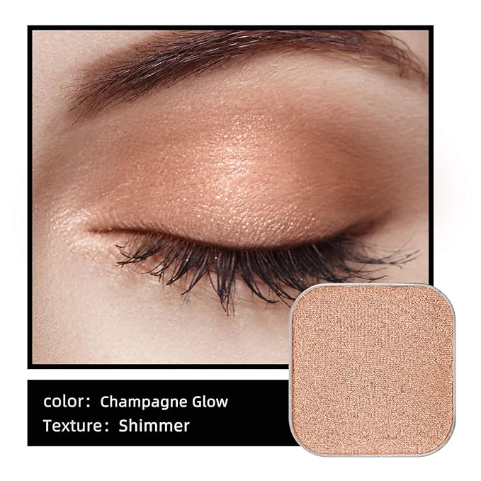Magnetic Single Shimmer Champagne Eyeshadow with Metal Pan, Pressed Powder Eyeshadow Refill Pan, Pastel Highlight Shadow for Empty Magnetic Palette (Champagne Glow)