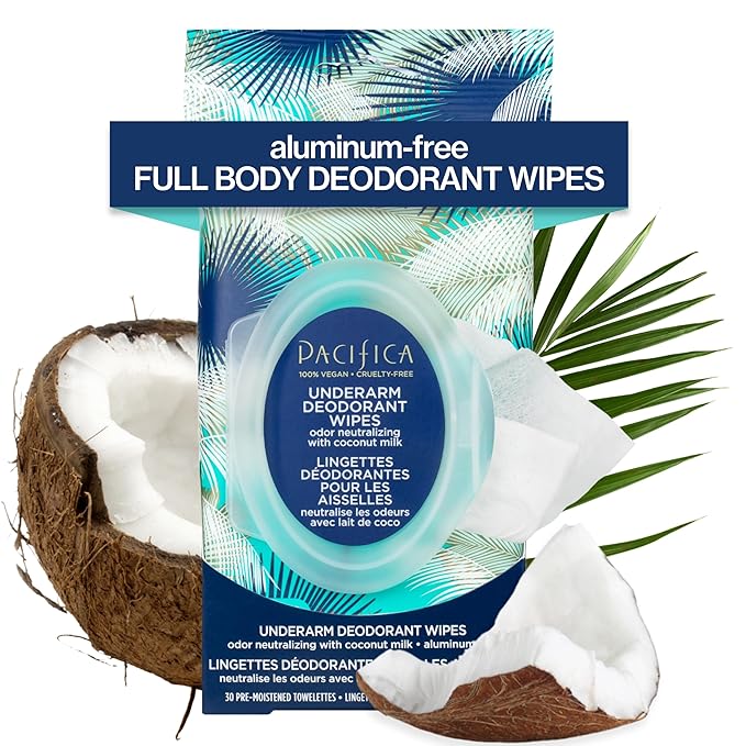 Pacifica Underarm Detox & Odor Control Bundle – Coconut & Charcoal Armpit Scrub and Coconut Deodorant Wipes, Aluminum-Free Underarm Care Set for Natural Deodorant Users