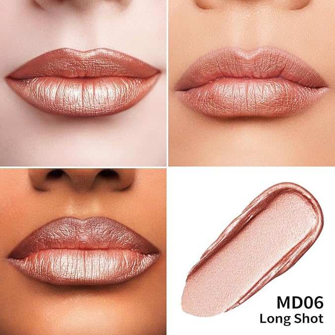 Oulac Bronzy Pink Lipstick for Women, Metallic Shine Liqiud Lip Gloss, Lip & Eye 2 IN 1, Long Lasting Waterproof Lipstick, Oil-Based Formula, Transfer Pfoof, Vegan MD06