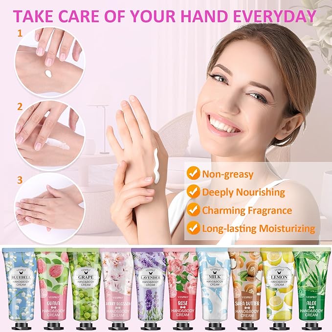 VESPRO 70 Pack Hand Cream Set For Women, Bridal Shower Favors, Thank You Gifts, Bulk Hand Lotion Travel Size for Dry Cracked Hands, Mini Hand Lotion for Bridal Shower Gifts and Birthday Gifts