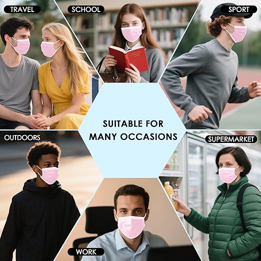 NNPCBT Pink Disposable Face Masks 125 Pack,3-Ply Breathable Mask For Adults,Great For Outdoors,Home, Office, School