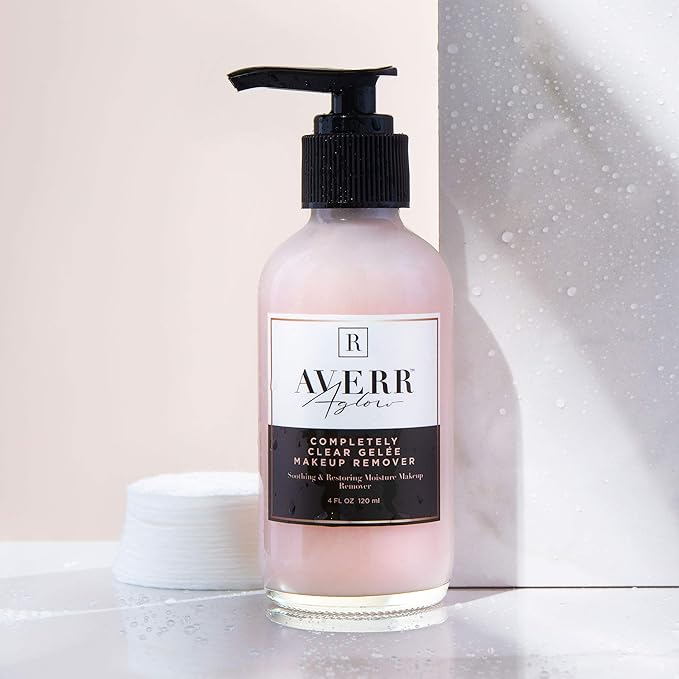 Averr Aglow Completely Clear Gelée Makeup Remover, Face Care, Boost Collagen, Calm Skin, Natural Plant Based Solution Facial Cleanser, Removes Waterproof Makeup