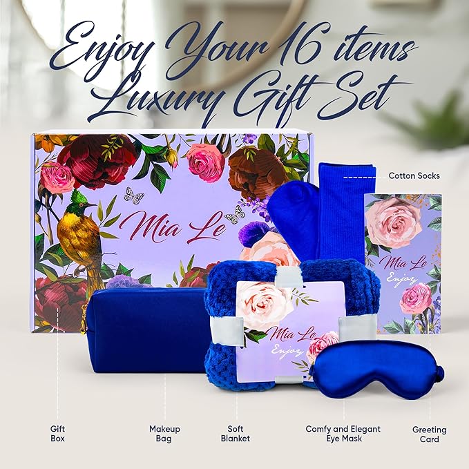 Luxury Spa Gift Basket Set – 16 Pcs Bath Set with Bath Bombs, Body Lotion, Shower Gel & More – Relaxing Gifts for Women & Men – Perfect for Birthday, Christmas, Thank You & Bridal Shower(Royal Blue)