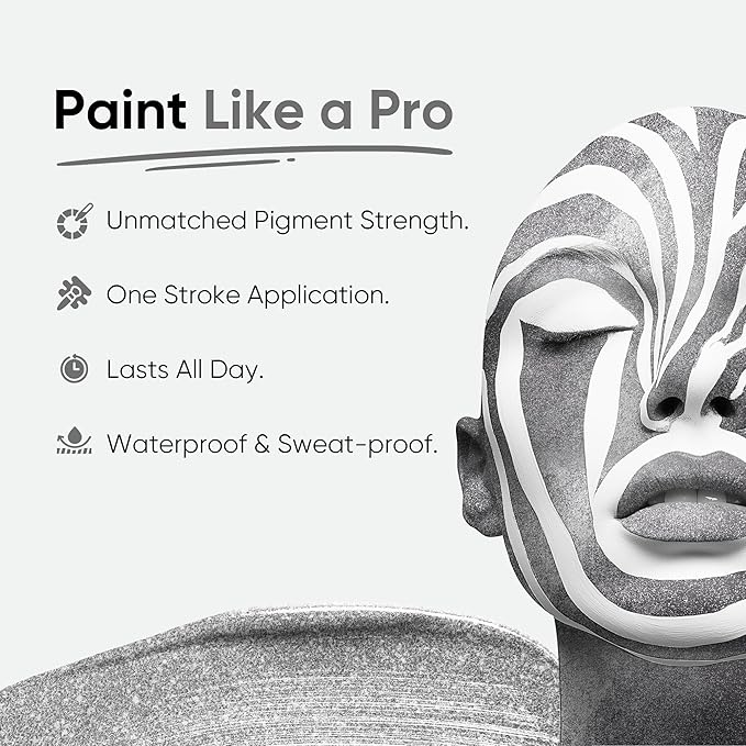 Blue Squid PRO Metallic Silver Face Paint Stick - Waterproof Silver Body Paint Adults & Kids Eye Black Baseball, Eyeblack Softball -Hypoallergenic Twist-Up Non-Toxic Makeup Stick Cosplay, Sports & SFX