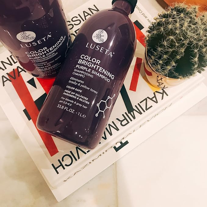 L LUSETA Color Brightening Purple Shampoo and Conditioner Set for Blonde and Gray Hair, Infused with Cocos Nucifera Oil to Help Nourish, Moisturize and Condition Hair, 2x33.8oz