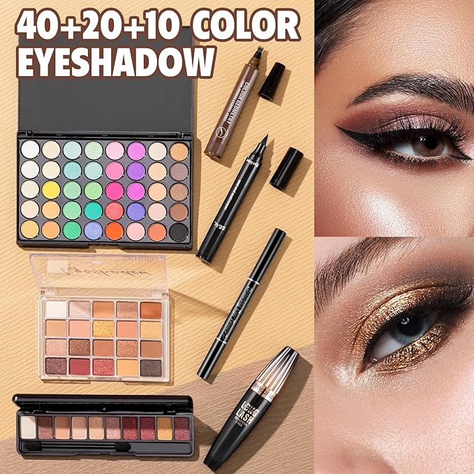 Makeup Set For Women Full Kit Includes Eyeshadow Concealer Palette Lip Gloss Lipstick Eye Pencil Makeup Brushes, All In One Makeup Gift Set For Teen, Girl And Beginner，Stocking Stuffers for Teen Girls