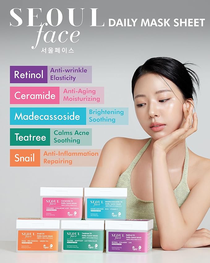 DERMAL Seoul Face Ceramide 3X Daily Quick Mask 36 Sheet – Korean Skincare Vegan Tencel Facial Masks - Intensive Moisturizing, Elasticity Mask Sheets with Hyaluronic Acid, Panthenol, Adenosine