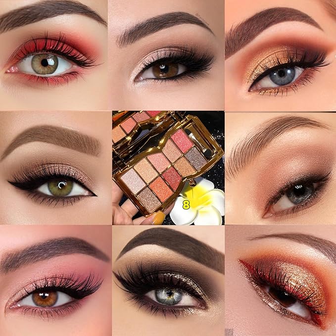 Glitter Eyeshadow Palette, 10 Colors Sparkle Shimmer & Matte Eye Shadow Highly Pigmented Waterproof Long Lasting Makeup Set (Color 8)