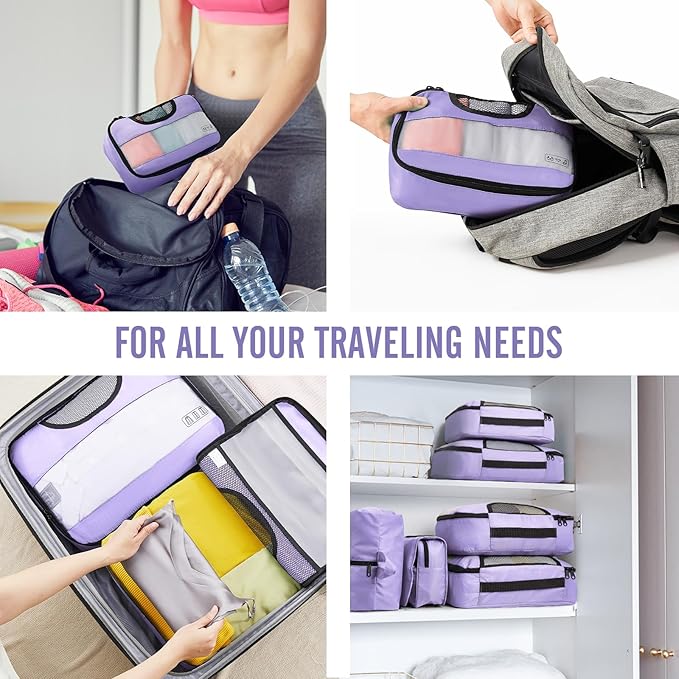 Veken 8 Set Packing Cubes for Travel Essentials, Suitcase Organizer Bags in 4 Sizes, Carry-On Luggage Accessories with Large Laundry & Hanging Toiletry Bag, Must-Have for Airplane, Road Trip & Camping