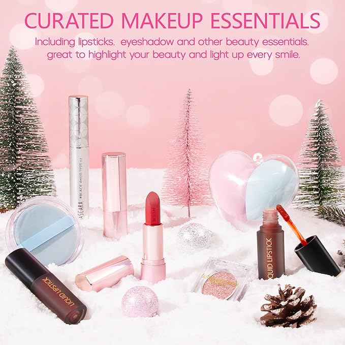 Makeup Beauty Advent Calendar 2025, 24 Days Christmas Countdown Calendar for Adults Women & Teen Girls - Cosmetic Advent Full Face Make Up Calendar Kit Xmas Gift Set for Wife Mom Friend Girlfriends