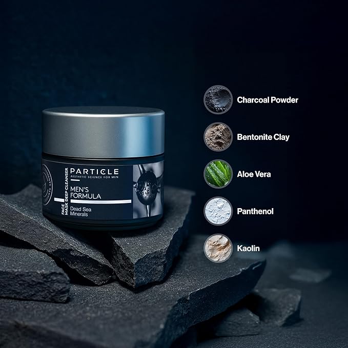 Particle Mineral Face Mask for Men, Hydrating and Deep Cleansing Clay with Charcoal, Aloe Vera, Panthenol & Dead Sea Minerals, Men's Cleanser, Refreshing Weekly Skin Care Routine, 3.38 FL OZ