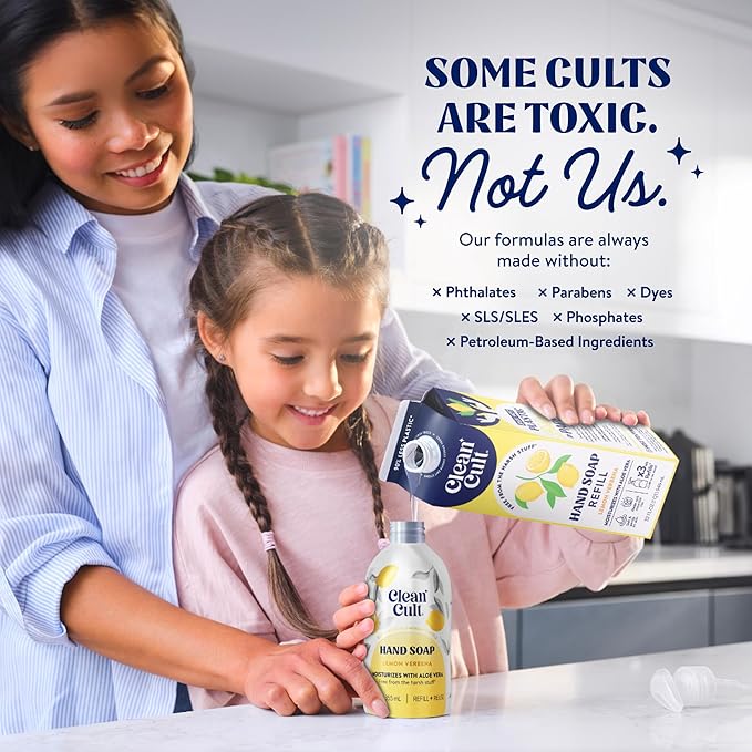 Cleancult Liquid Hand Soap Refills - Lemon Verbena - Moisturizes Dry & Sensitive Skin - Made with Aloe Vera & Essential Oils - Eco Friendly - Paper-Based Packaging - 32 oz/2 Pack