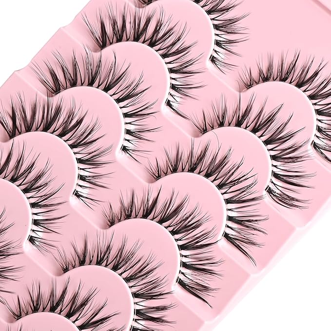 FARRED Cat Eye Lashes Natural Eyelashes Short Wispy Lash Strips Clear Band Volume Eyelash Cateye Medium Length False Lashes Natural Looking Hybrid Clusters Full Strip Lashes (A20 | 8-14MM)