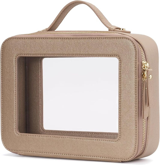 Popvibe Clear Makeup Bag Travel Cosmetic Case Transparent Toiletry Bag with Zipper, Portable Make Up Organizer Traveling Compact Car Bag for Essentials