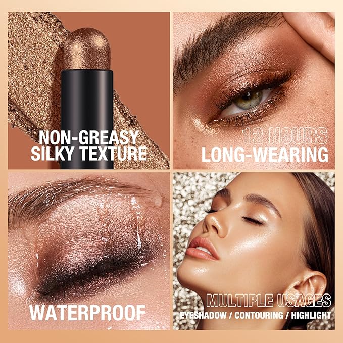 BestLand 8 Pcs Cream Eyeshadow Stick, Highlighter Makeup Stick Set Long-Lasting Waterproof, Crease-proof, Blendable Eye Shadow Applicator Sticks Eyeliner Pen Eye Makeup (Color Set A)