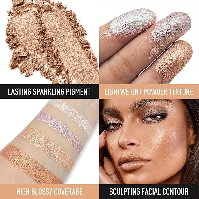 Highlighter Makeup Palette Shimmer Face Body Illuminator Glitter Highlighter Makeup Kit Long Lasting Highly Pigmented Highlighters Makeup Palette #2 Blossom Pink